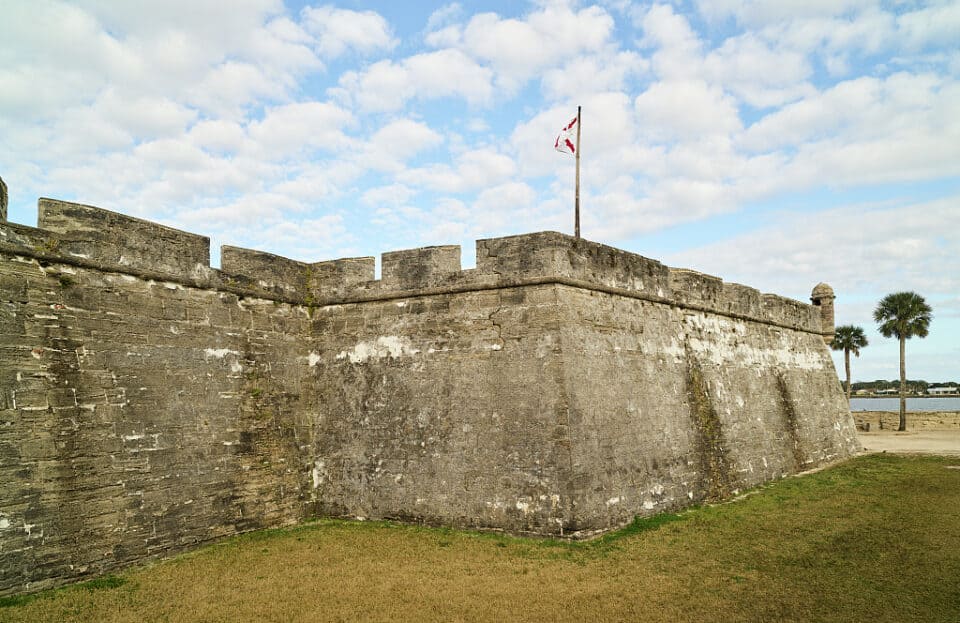 The Castillo de San Marcos fortress with palm trees in St. Augustine, Florida