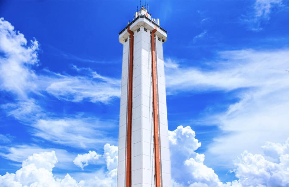The historic Citrus Tower against a blue sky in Clermont, Florida