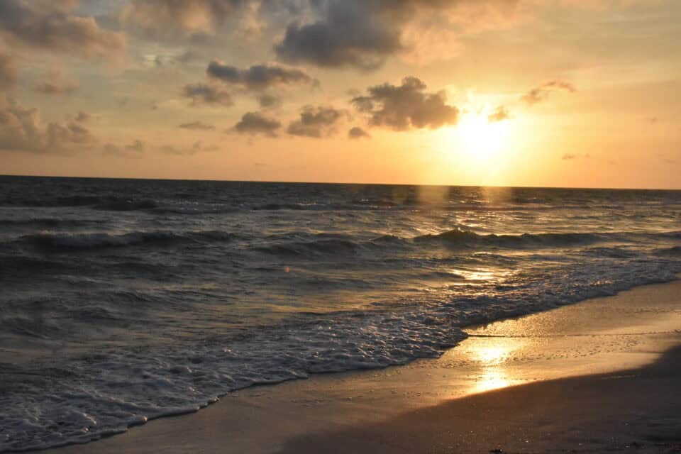 The sun setting over the Gulf of Mexico at Clearwater Beach, Florida