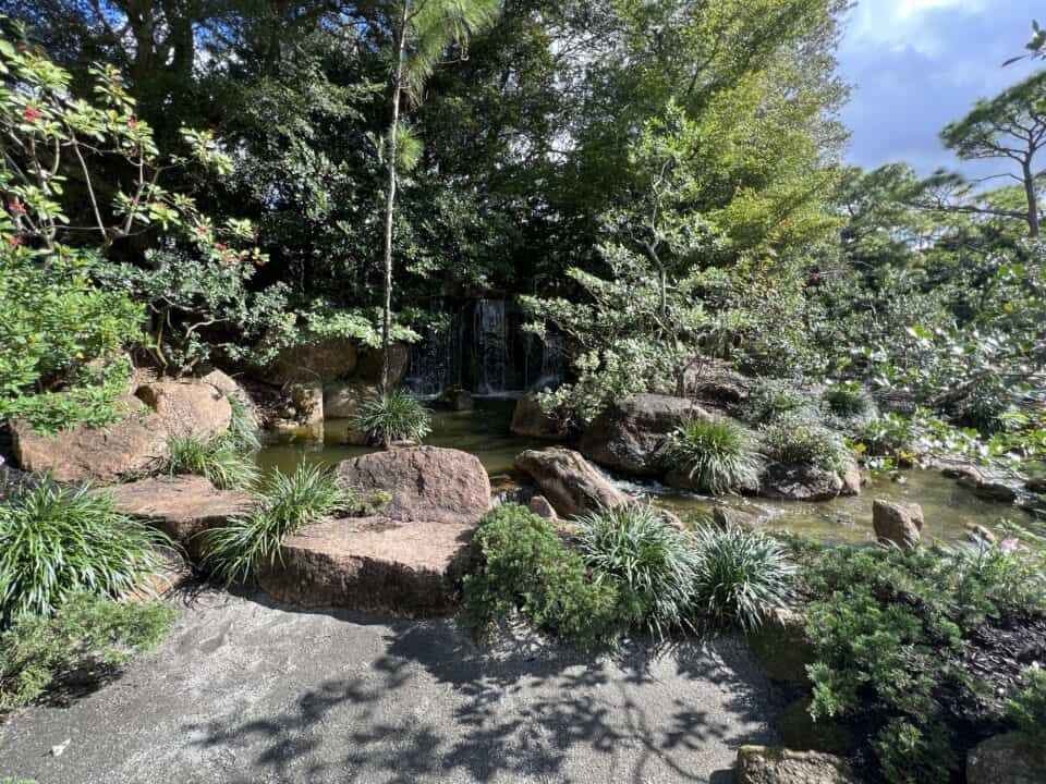 A waterfall at the Morikami Museum and Japanese Gardens in Delray Beach, Florida