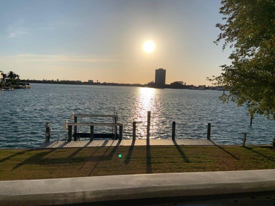 Sunset over Sarasota Bay seen from Bird Key in Sarasota, Florida