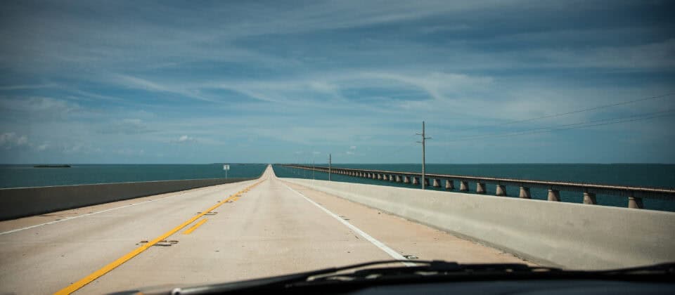 The Seven Mile Bridge spanning turquoise water in the Florida Keys, Monroe County, Florida
