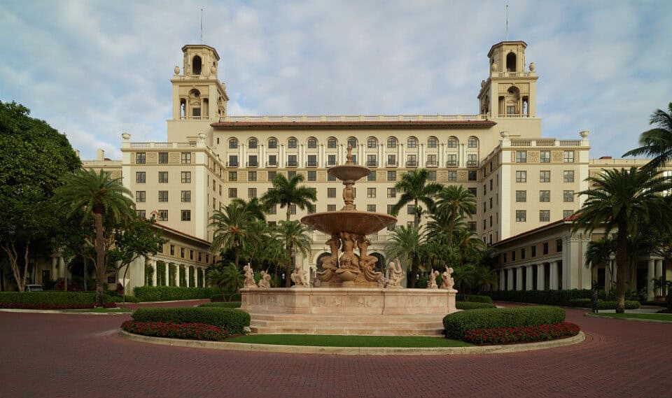 The fountain courtyard of The Breakers resort in Palm Beach, Florida
